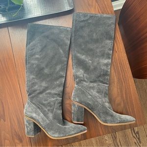 1.STATE gray suede 20” tall boots - worn twice!